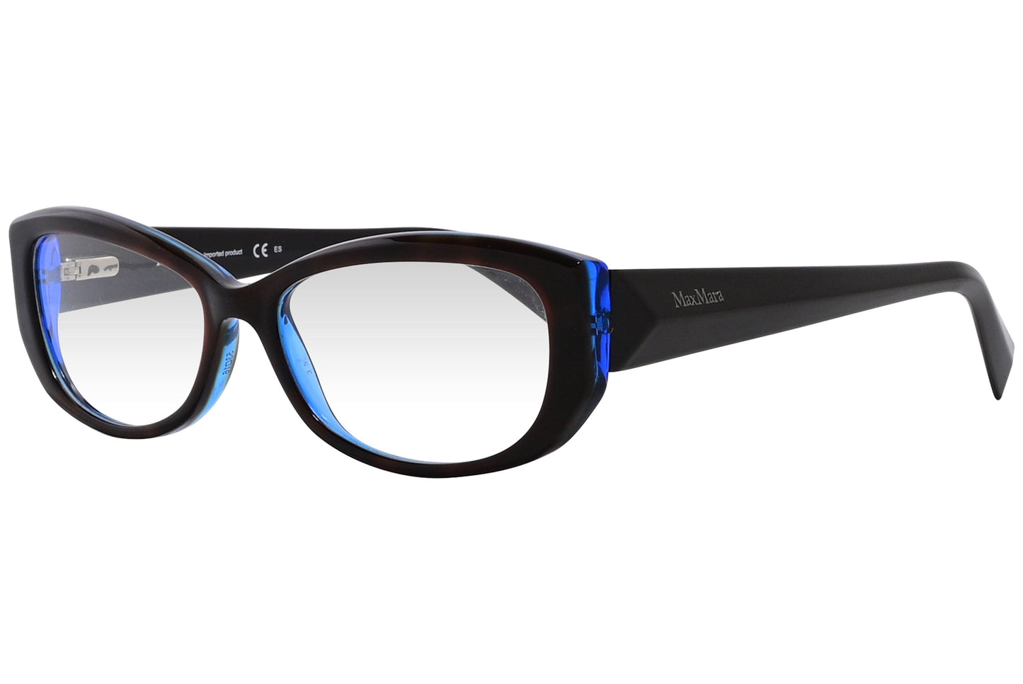 max mara cat-eye black eyeglasses frame viewed from a 45-degree angle.