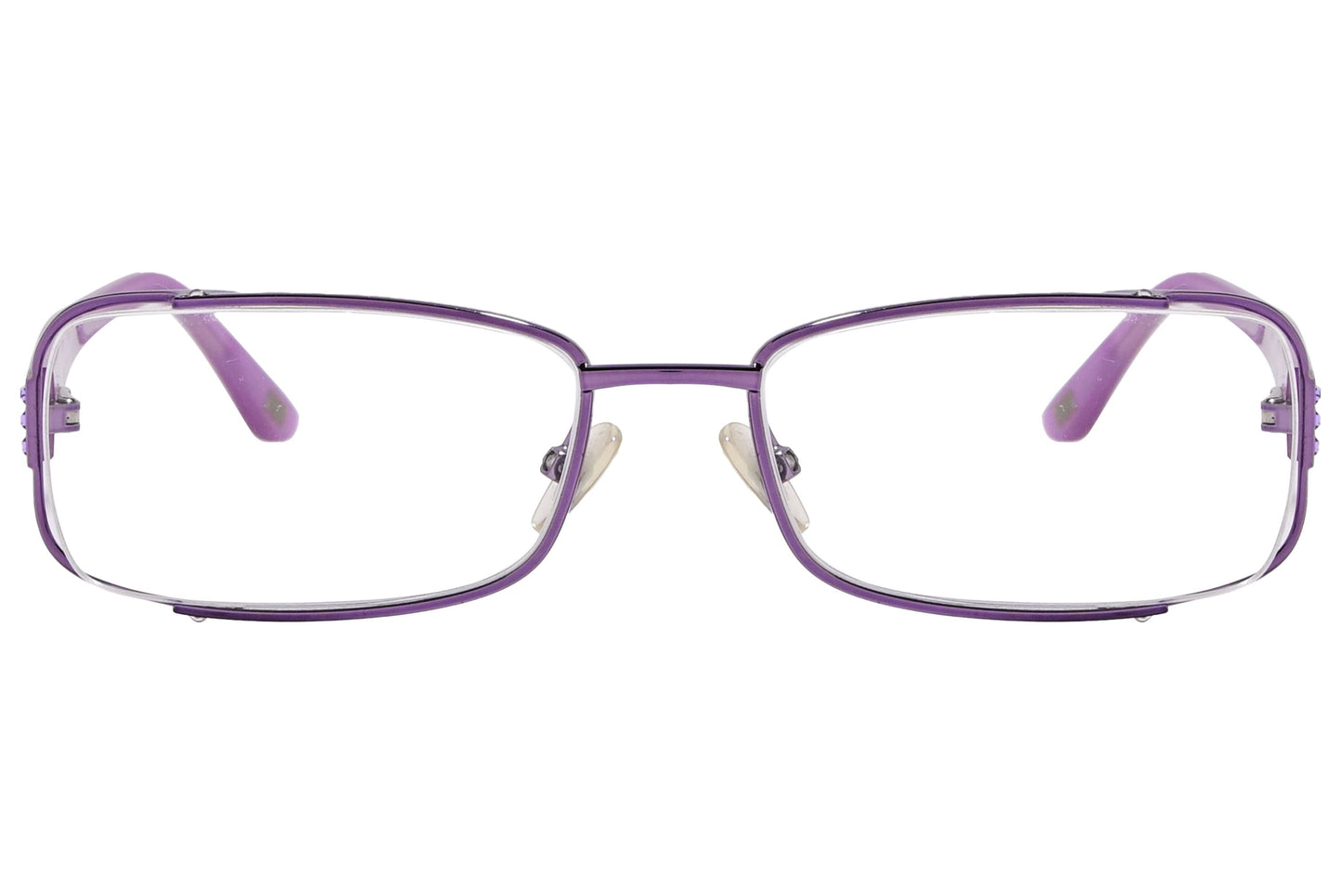 max mara rectangle purple eyeglasses frame viewed from front angle.