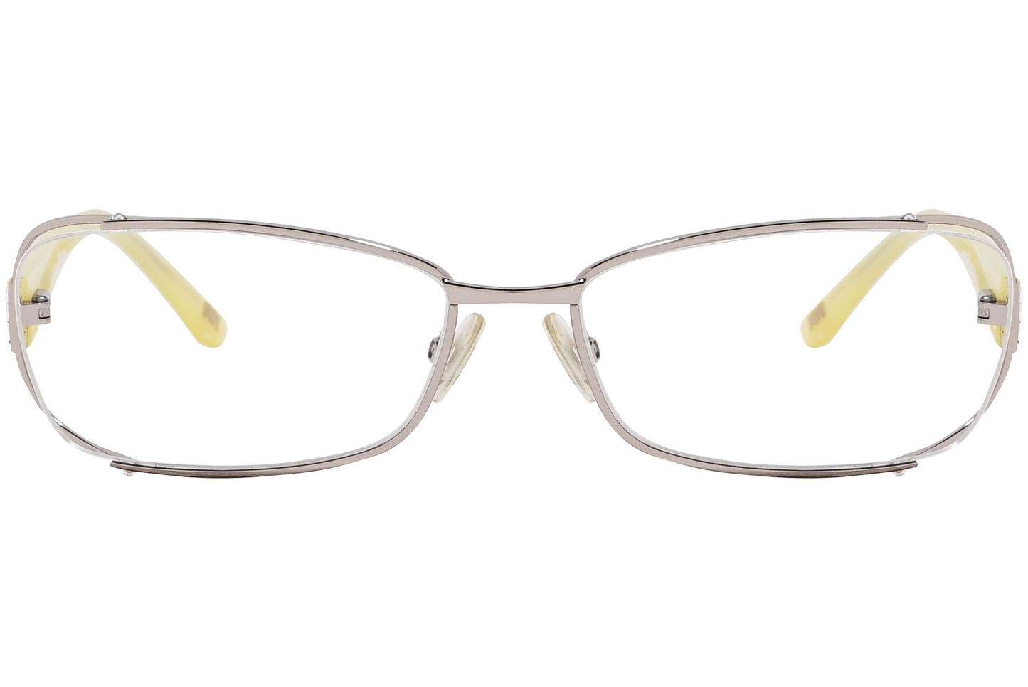 max mara rectangle yellow eyeglasses frame viewed from front angle.