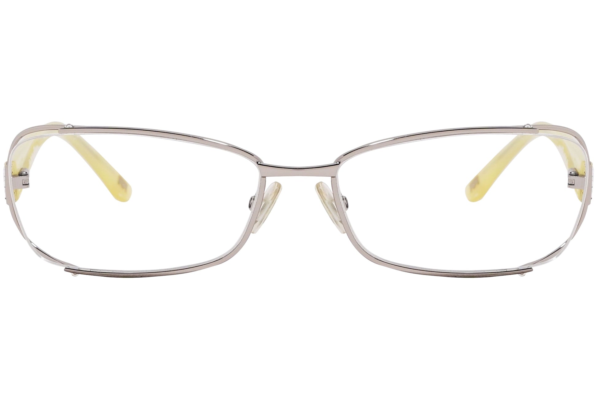 max mara rectangle yellow eyeglasses frame viewed from front angle.