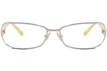 max mara rectangle yellow eyeglasses frame viewed from front angle.