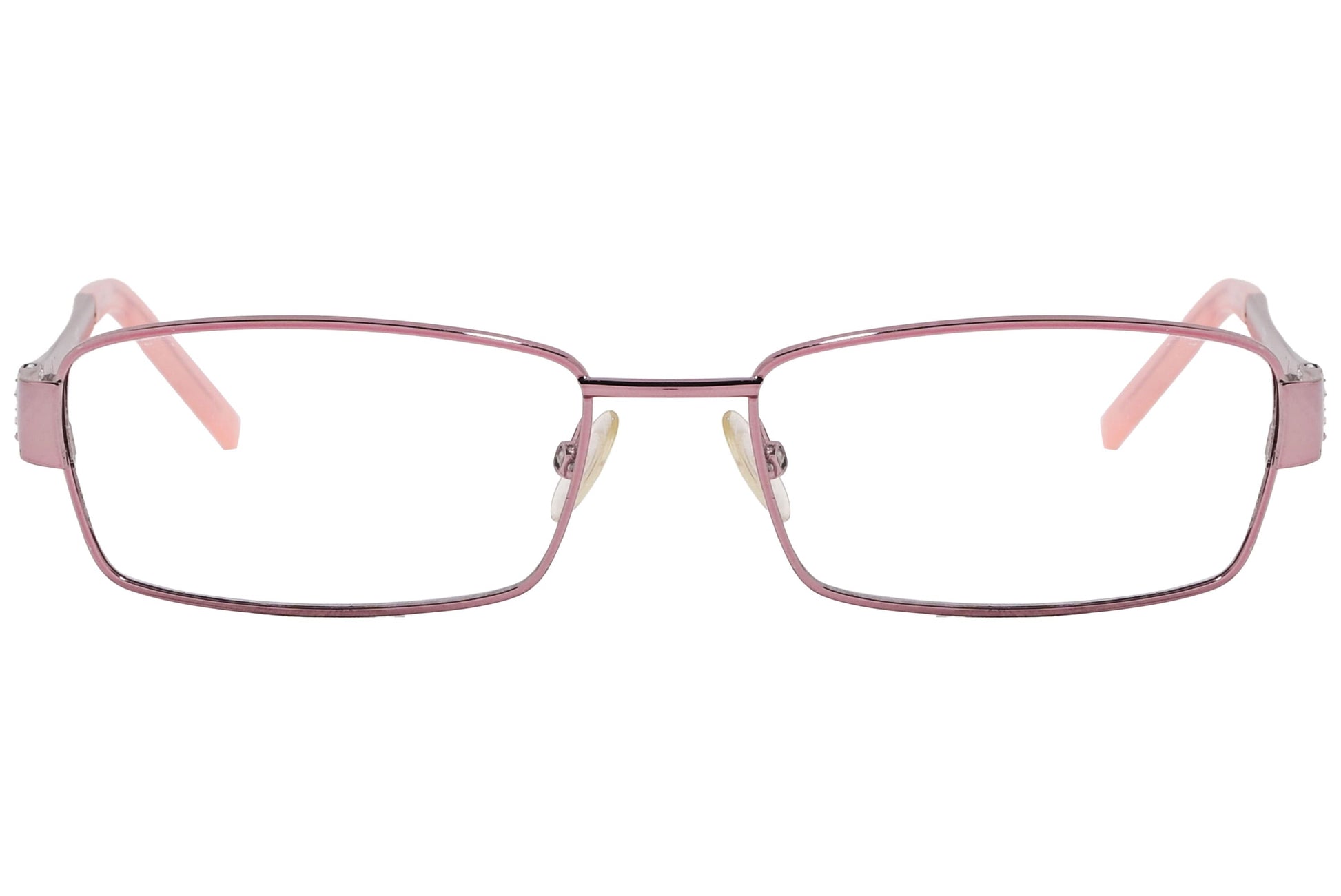 max mara rectangle pink eyeglasses frame viewed from front angle.