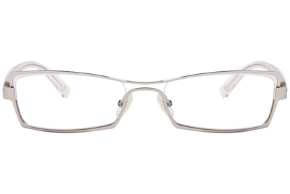 max mara rectangle silver and white eyeglasses frame viewed from front angle.