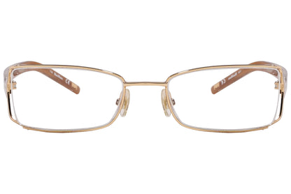 max mara rectangle gold and brown eyeglasses frame viewed from front angle.