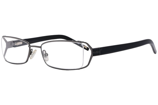 max mara rectangle gray and black eyeglasses frame viewed from a 45-degree angle.