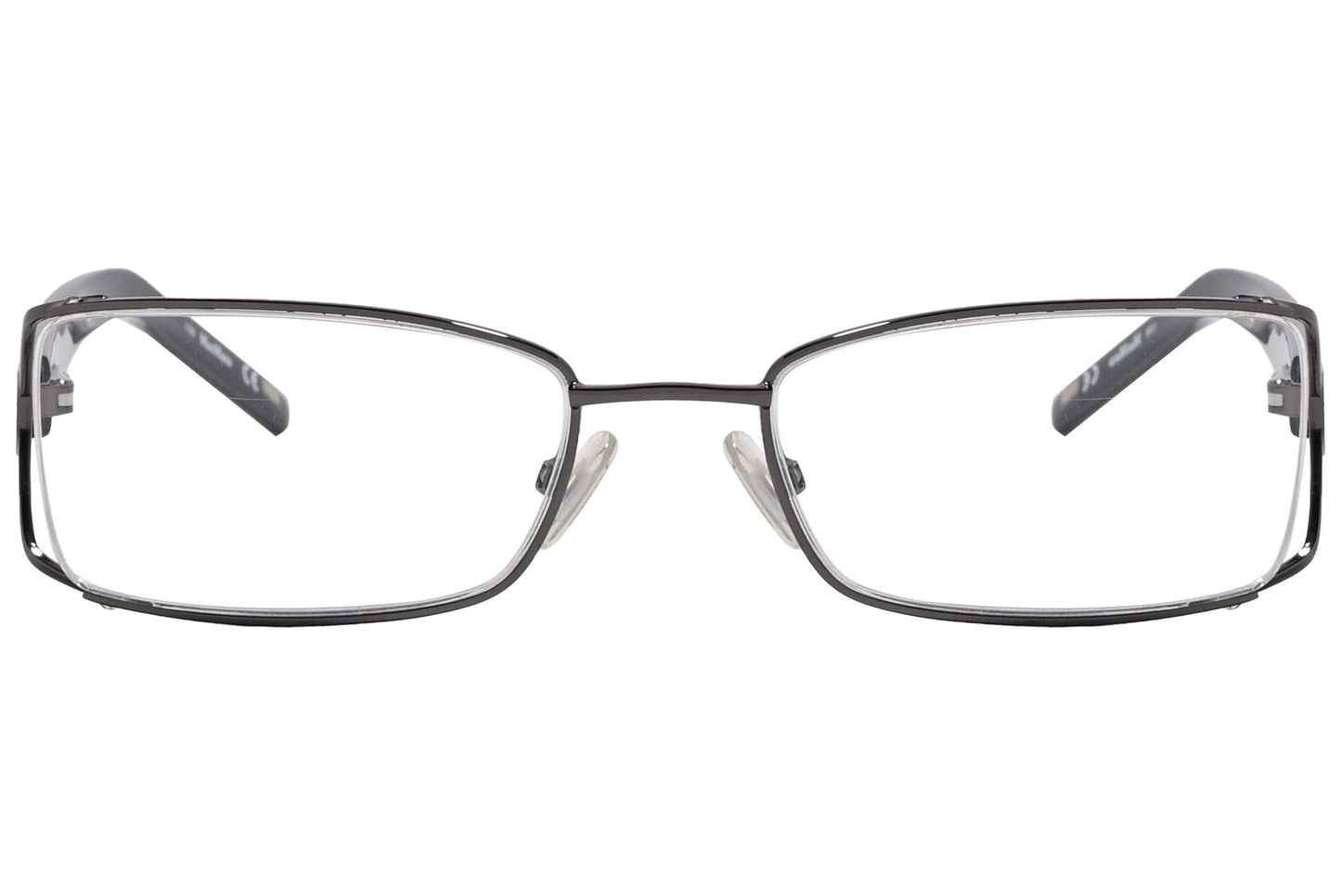 max mara rectangle gray and black eyeglasses frame viewed from front angle.