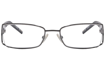 max mara rectangle gray and black eyeglasses frame viewed from front angle.