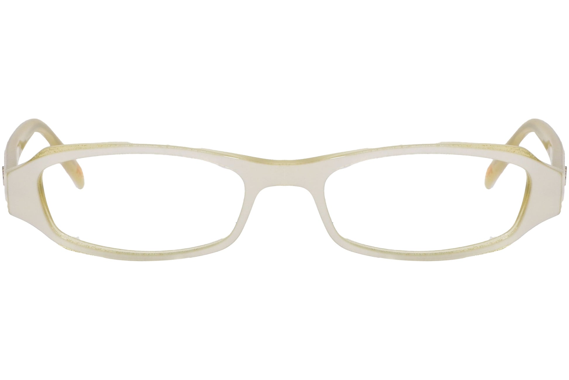 max mara rectangle yellow eyeglasses frame viewed from front angle.