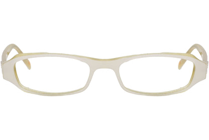 max mara rectangle yellow eyeglasses frame viewed from front angle.