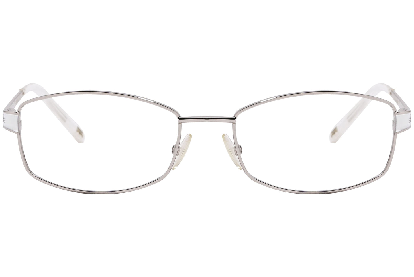 max mara rectangle silver and white eyeglasses frame viewed from front angle.