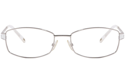 max mara rectangle silver and white eyeglasses frame viewed from front angle.