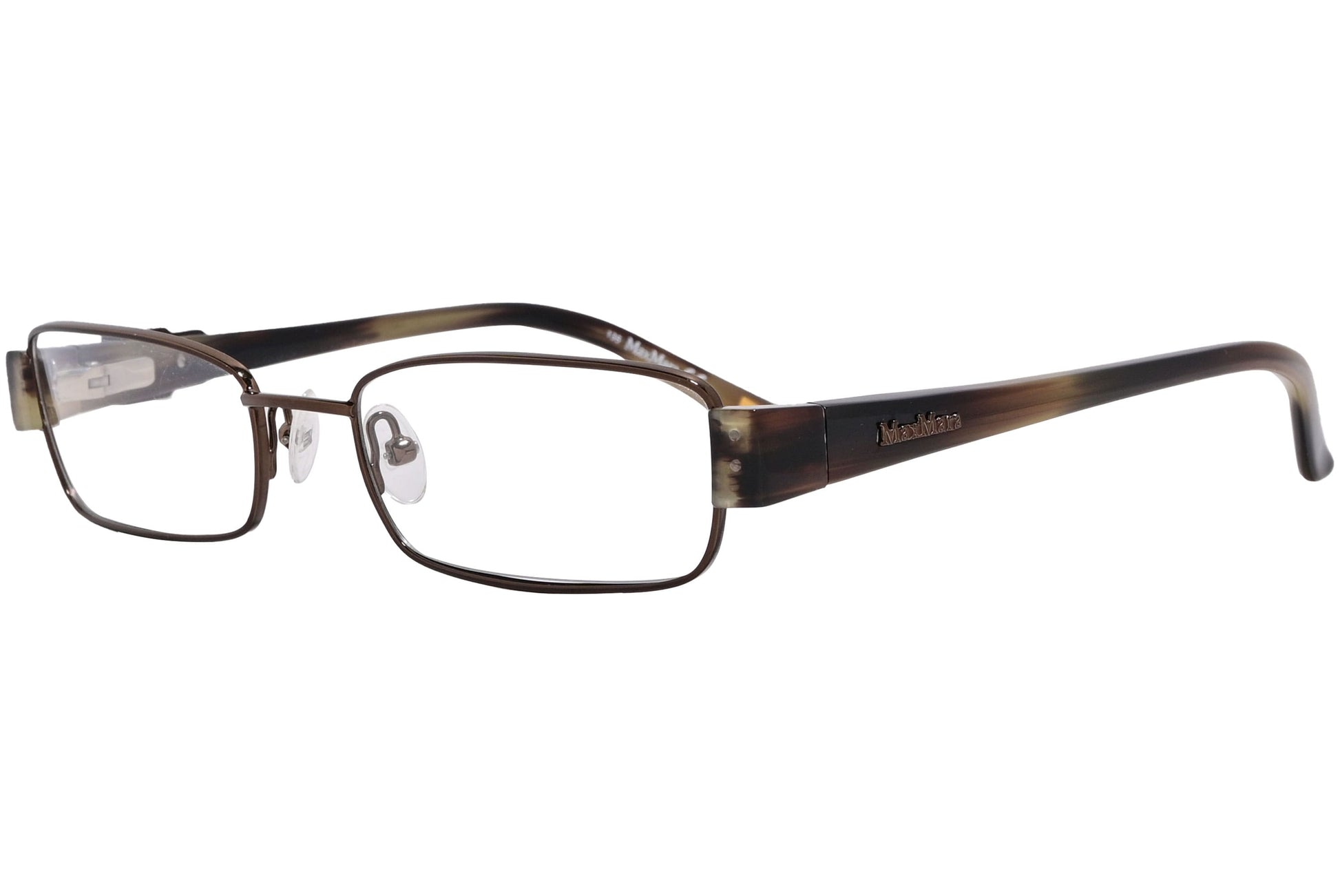 max mara rectangle bronze eyeglasses frame viewed from a 45-degree angle.