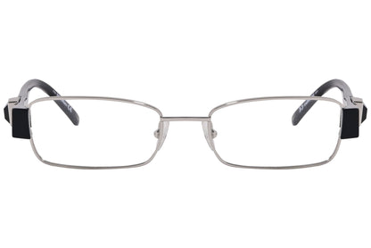 max mara rectangle silver and black eyeglasses frame viewed from front angle.