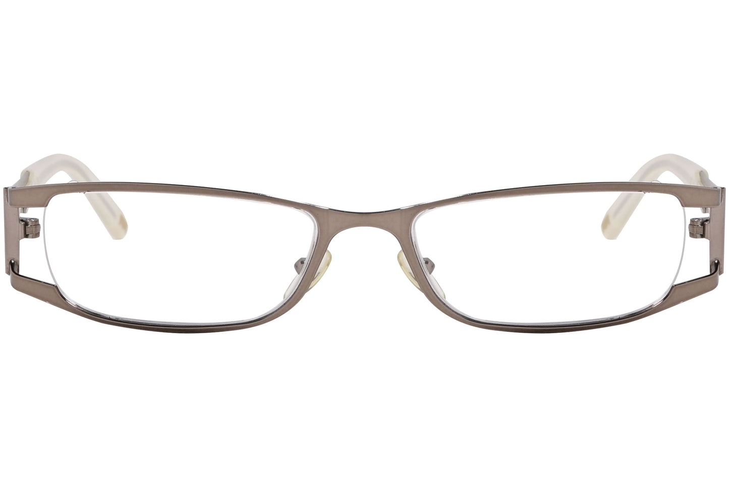 max mara rectangle gray eyeglasses frame viewed from front angle.