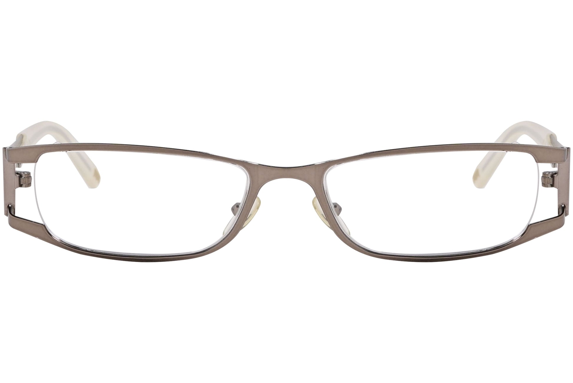 max mara rectangle gray eyeglasses frame viewed from front angle.