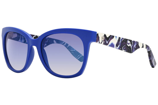 mcqueen oval blue with tortoise eyeglasses frame viewed from a 45-degree angle.