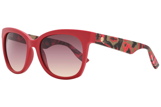 mcqueen oval red with tortoise eyeglasses frame viewed from a 45-degree angle.