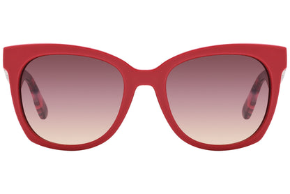 mcqueen oval red with tortoise eyeglasses frame viewed from a 90-degree angle.