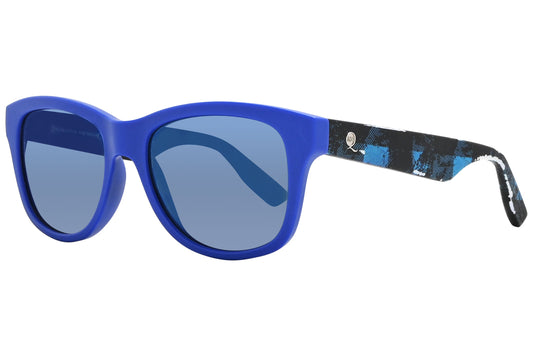 mcqueen oval blue with tortoise eyeglasses frame viewed from a 45-degree angle.