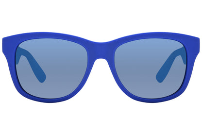 mcqueen oval blue with tortoise eyeglasses frame viewed from a 90-degree angle.