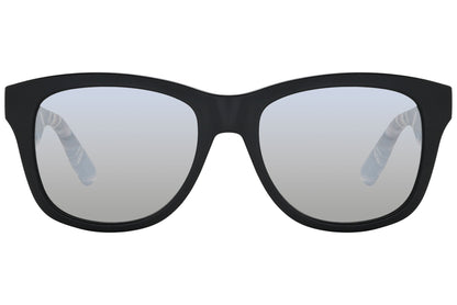 mcqueen oval black with tortoise eyeglasses frame viewed from a 90-degree angle.