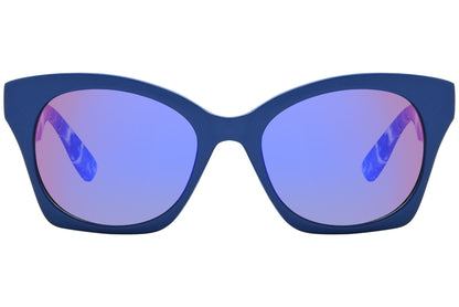 mcqueen oval blue with tortoise eyeglasses frame viewed from a 90-degree angle.