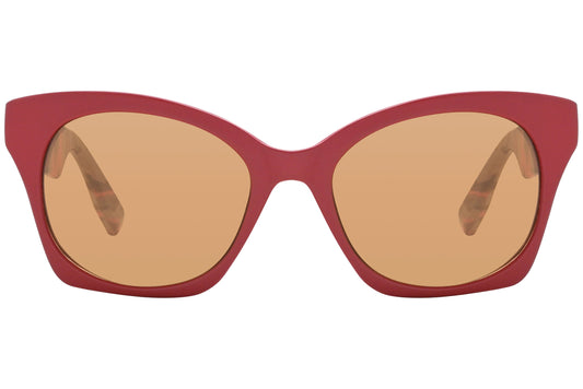 mcqueen oval red with tortoise eyeglasses frame viewed from a 45-degree angle.