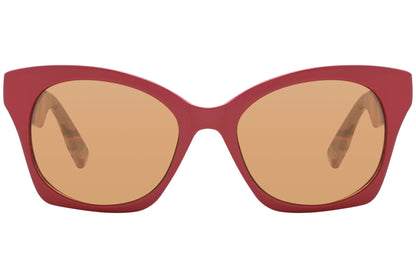 mcqueen oval red with tortoise eyeglasses frame viewed from a 45-degree angle.