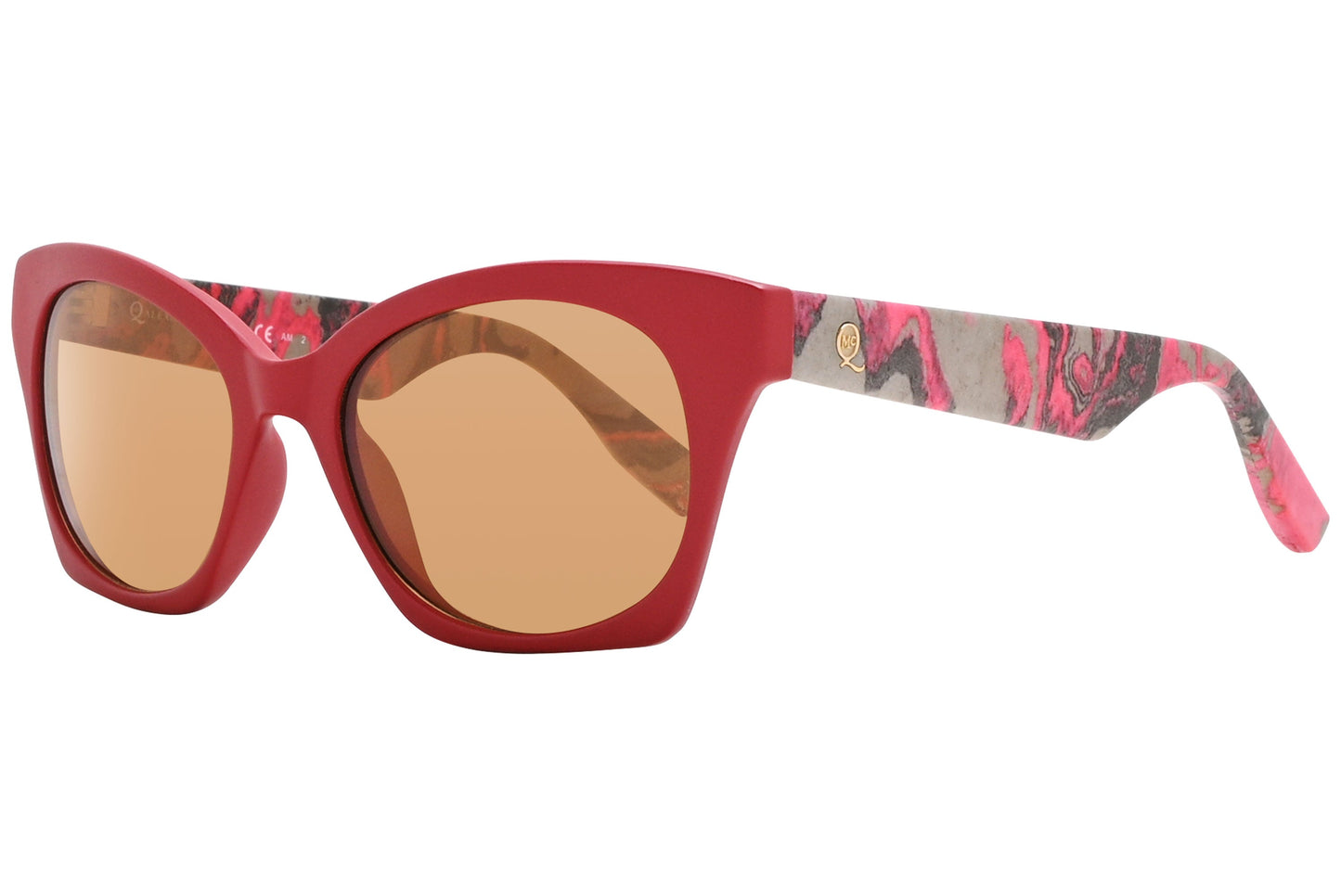 mcqueen oval red with tortoise eyeglasses frame viewed from a 90--degree angle.