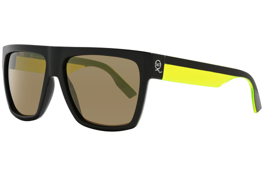 mcqueen square black with yellow eyeglasses frame viewed from a 45-degree angle.