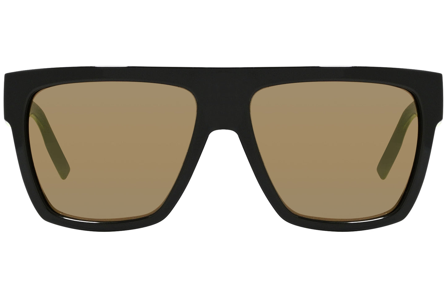 mcqueen square black with yellow eyeglasses frame viewed from a 90-degree angle.