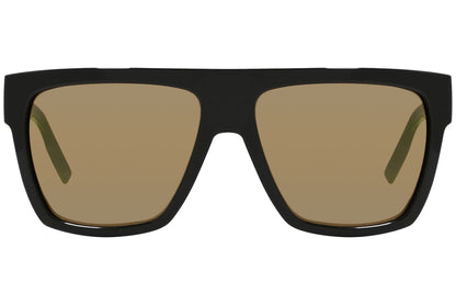 mcqueen square black with yellow eyeglasses frame viewed from a 90-degree angle.