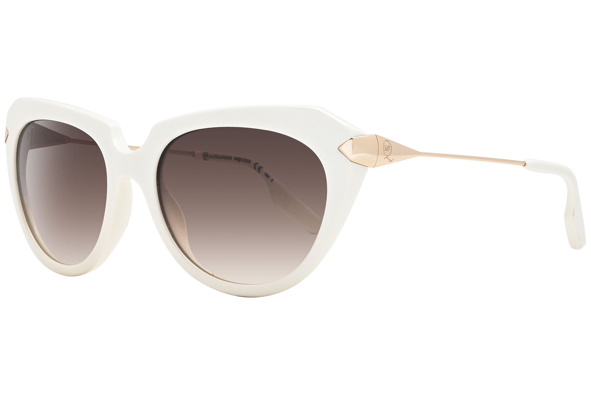 mcqueen oval white with gold eyeglasses frame viewed from a 45-degree angle.