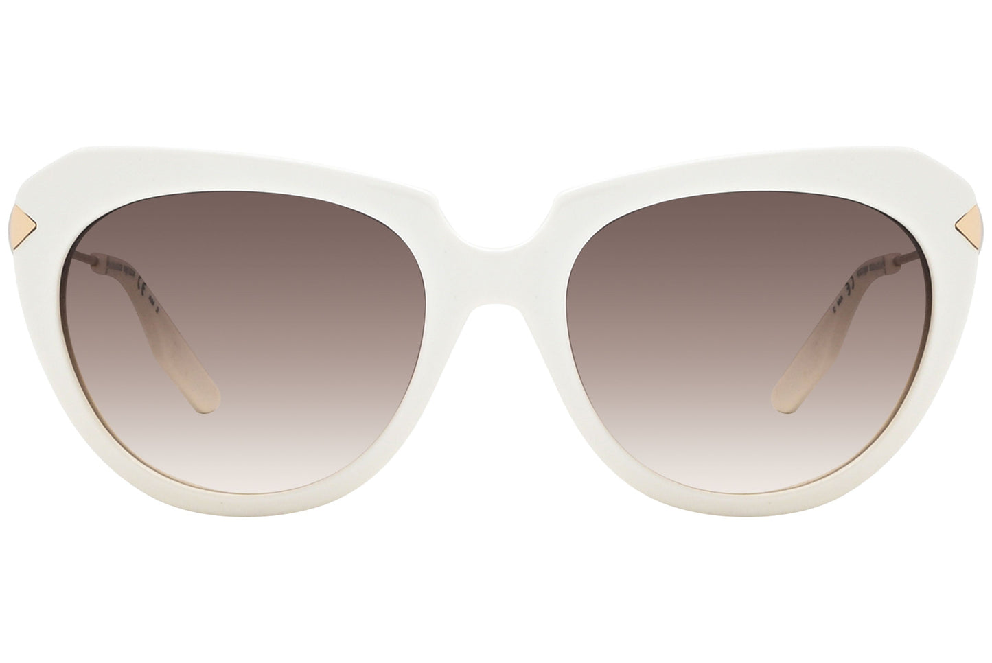 mcqueen oval white with gold eyeglasses frame viewed from a 90-degree angle.