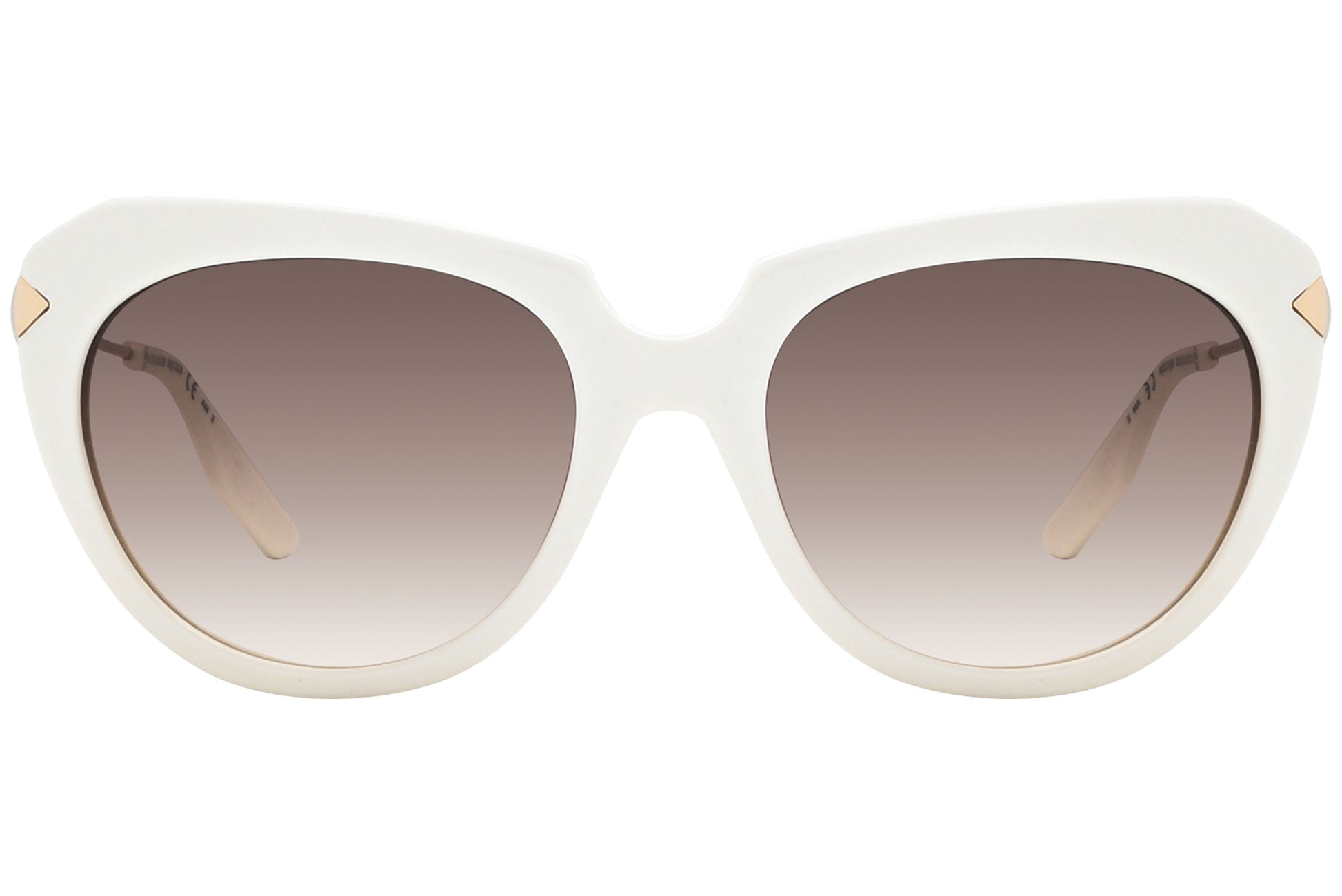 mcqueen oval white with gold eyeglasses frame viewed from a 90-degree angle.