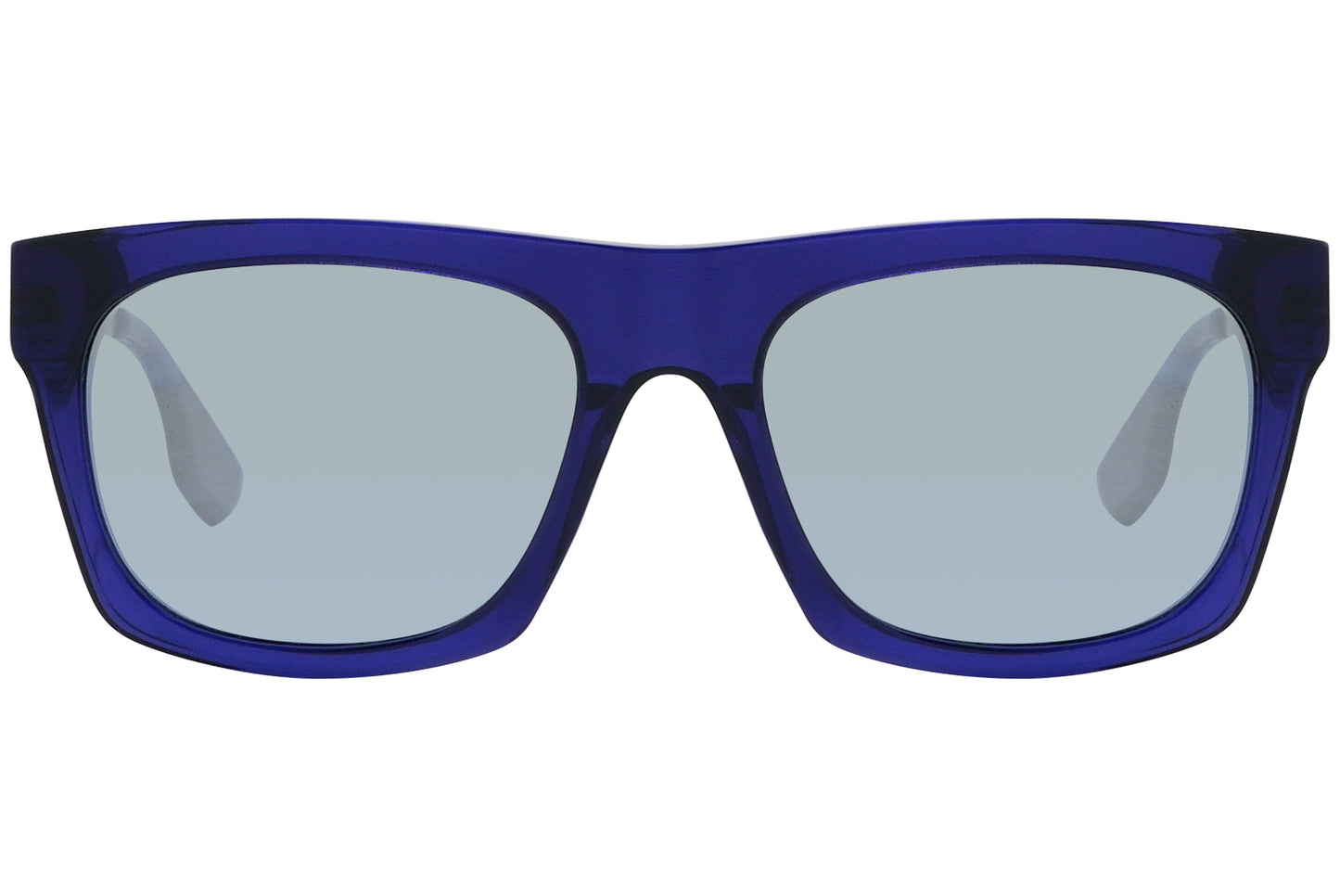 mcqueen oval blue with black eyeglasses frame viewed from a 90-degree angle.