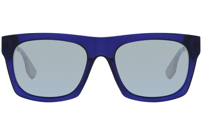 mcqueen oval blue with black eyeglasses frame viewed from a 90-degree angle.