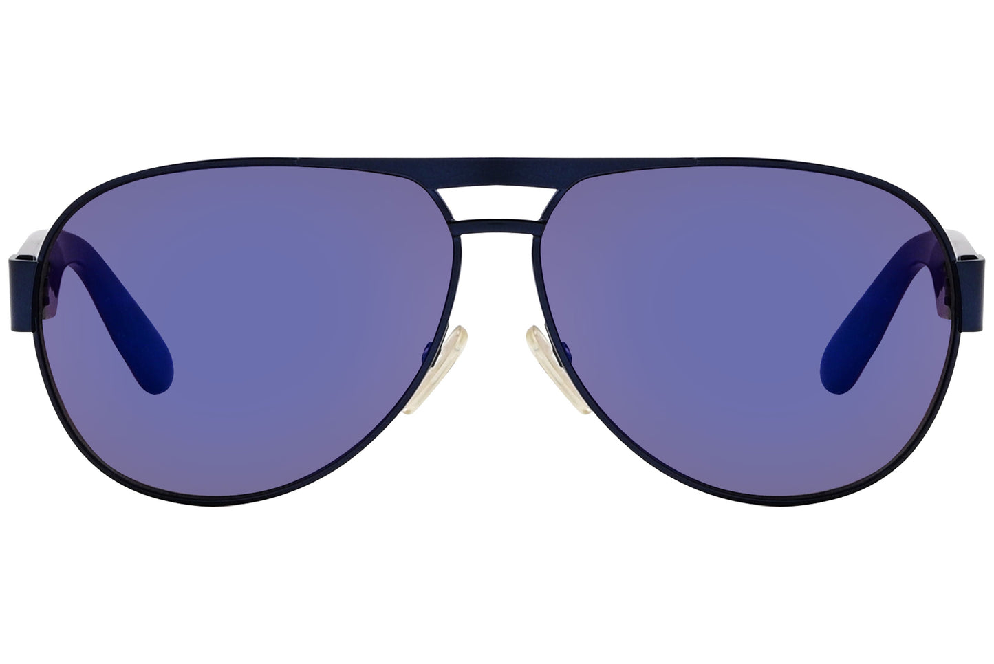 mcqueen aviator blue eyeglasses frame viewed from a 90-degree angle.