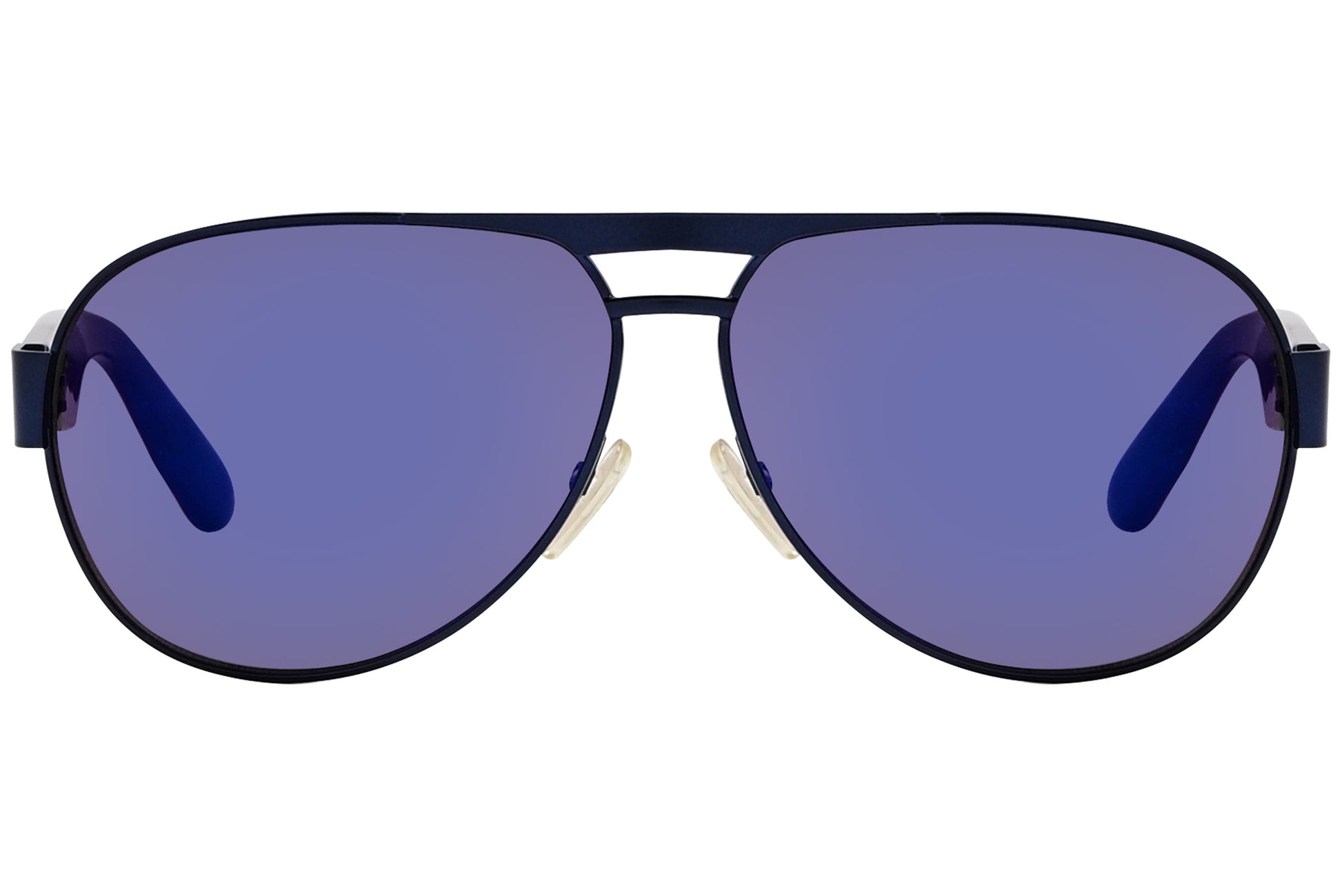 mcqueen aviator blue eyeglasses frame viewed from a 90-degree angle.