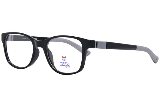 minis eyewear rectangle black unbreakable eyeglasses frame viewed from a 45-degree angle.