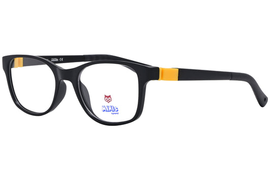 minis eyewear rectangle black, yellow unbreakable eyeglasses frame viewed from a 45-degree angle.