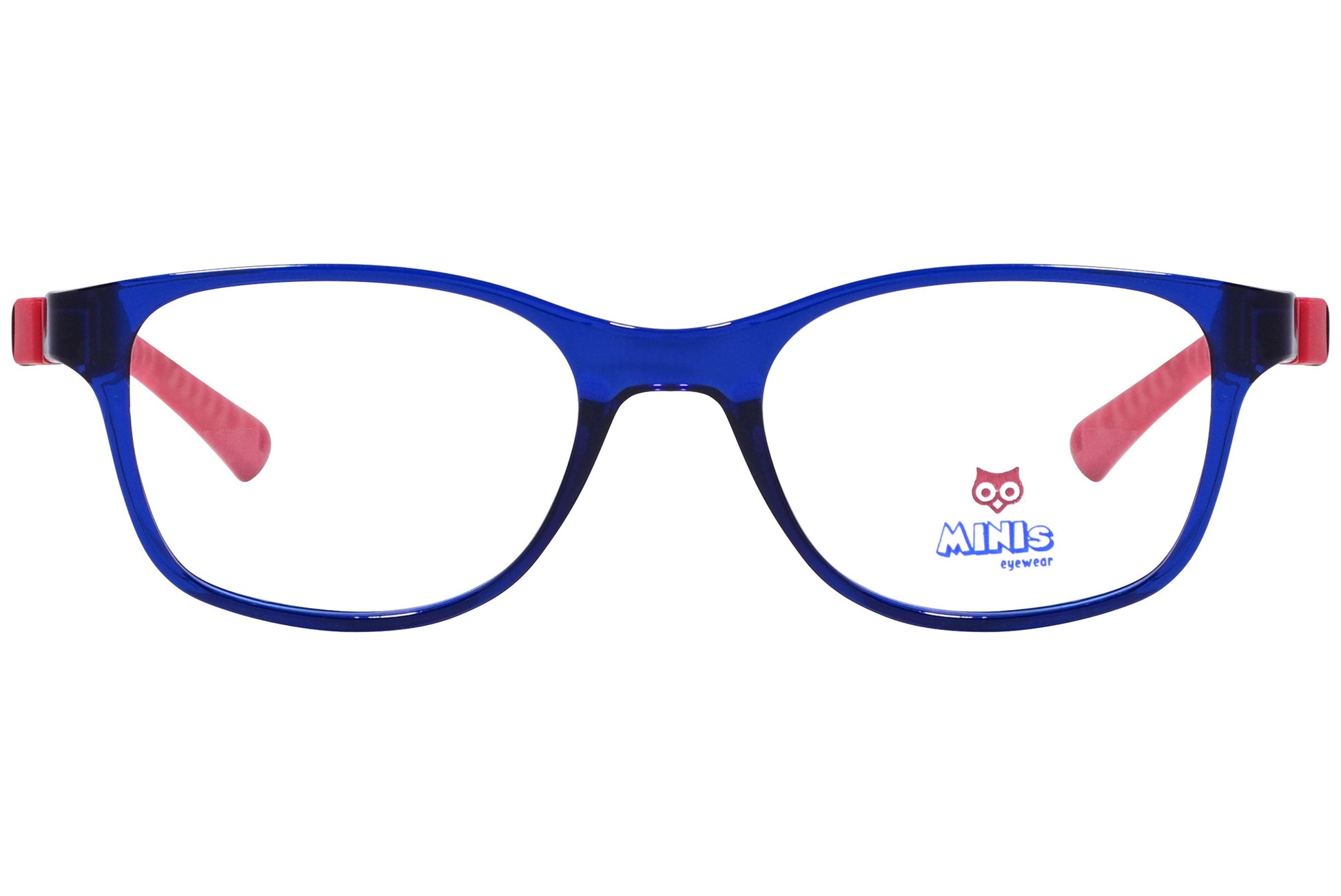 minis eyewear rectangle blue, red unbreakable eyeglasses frame viewed from Front angle.