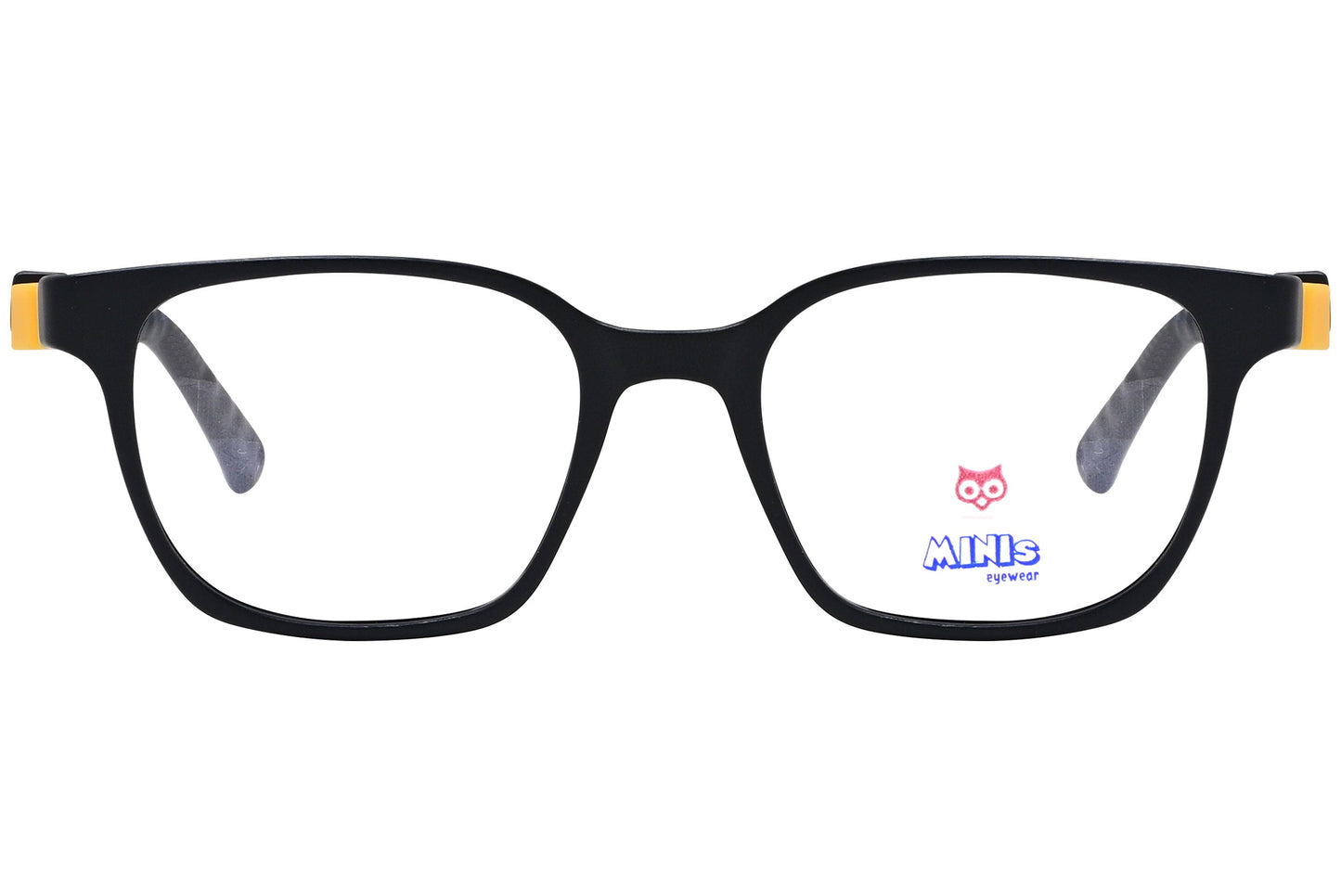 minis eyewear rectangle black, yellow unbreakable eyeglasses frame viewed from Front angle.