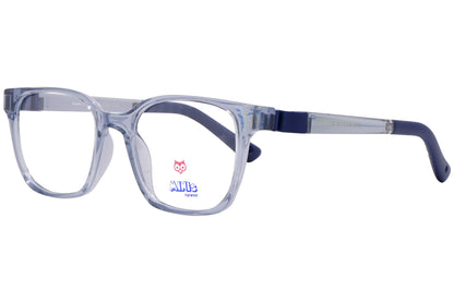 minis eyewear rectangle blue unbreakable eyeglasses frame viewed from a 45-degree angle.