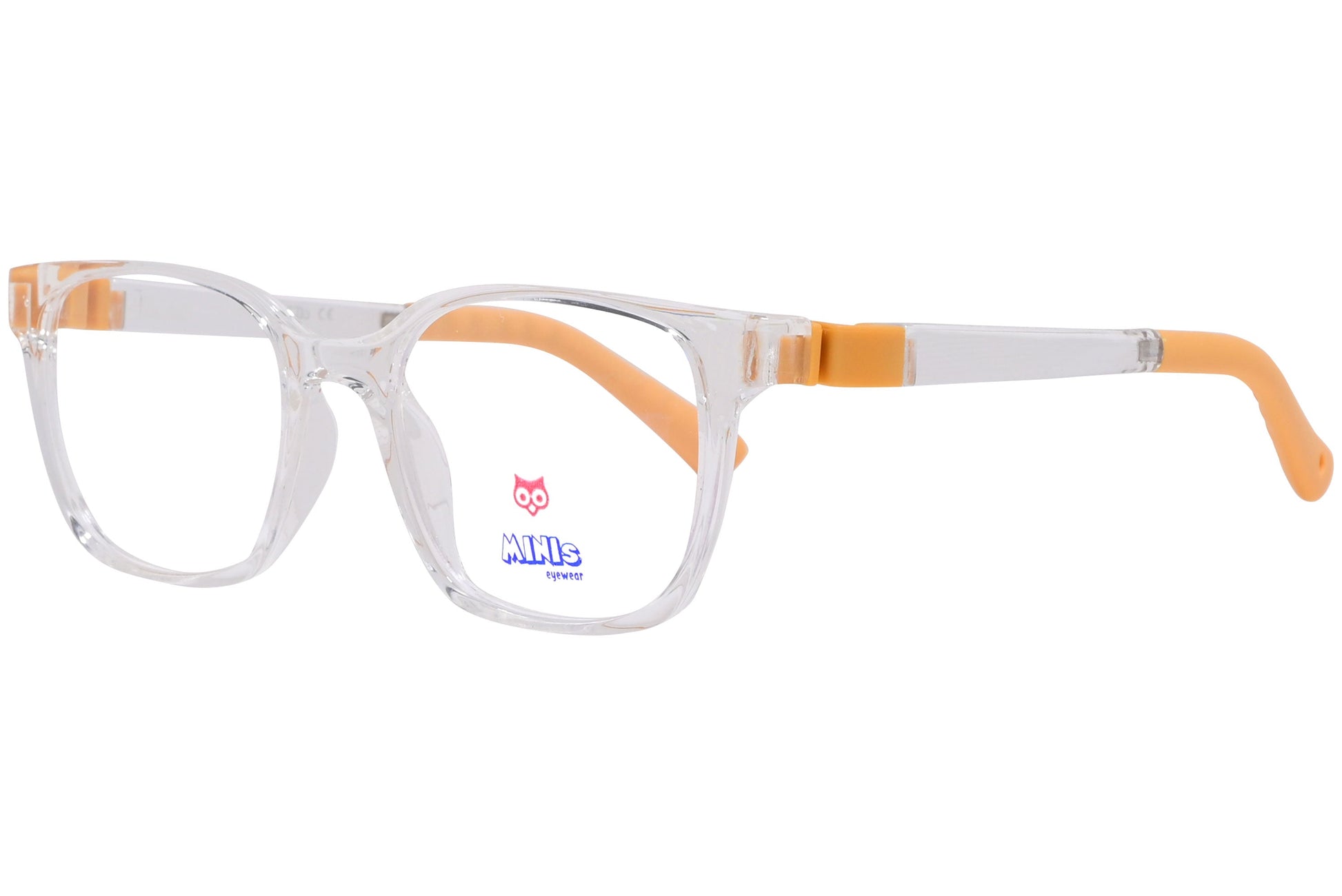 minis eyewear rectangle white, yellow unbreakable eyeglasses frame viewed from a 45-degree angle.