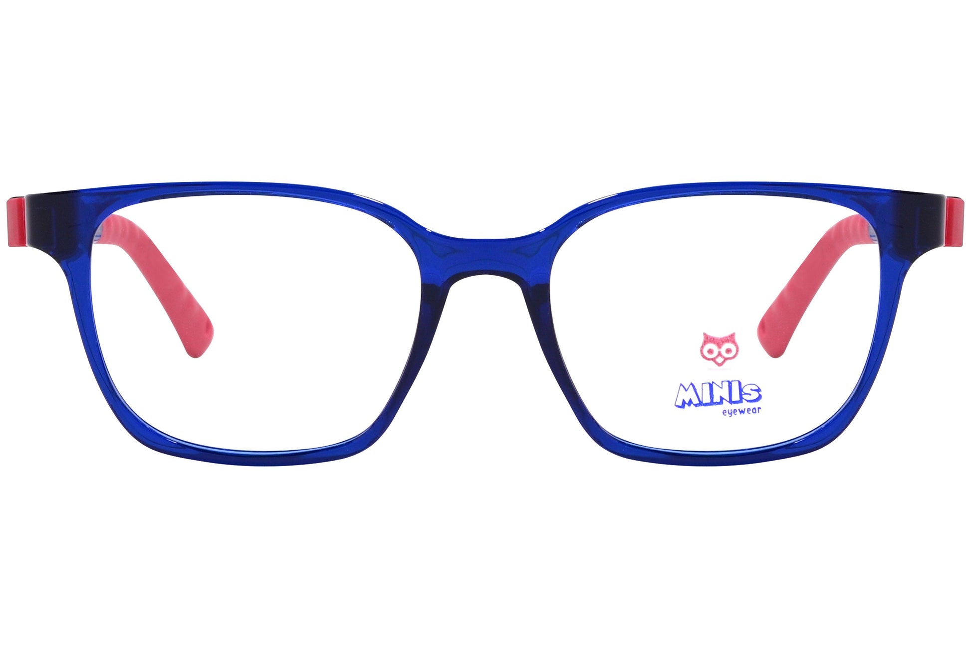 minis eyewear rectangle blue, red unbreakable eyeglasses frame viewed from Front angle.