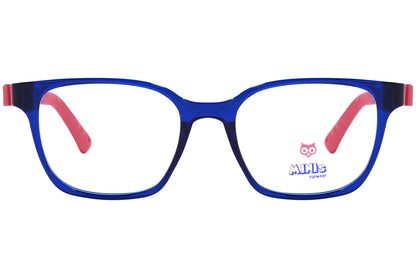 minis eyewear rectangle blue, red unbreakable eyeglasses frame viewed from Front angle.