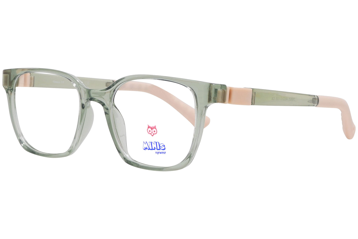 minis eyewear rectangle green unbreakable eyeglasses frame viewed from a 45-degree angle.