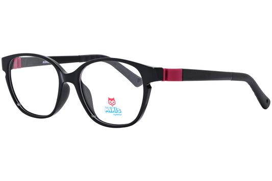 minis eyewear rectangle black, red unbreakable eyeglasses frame viewed from a 45-degree angle.