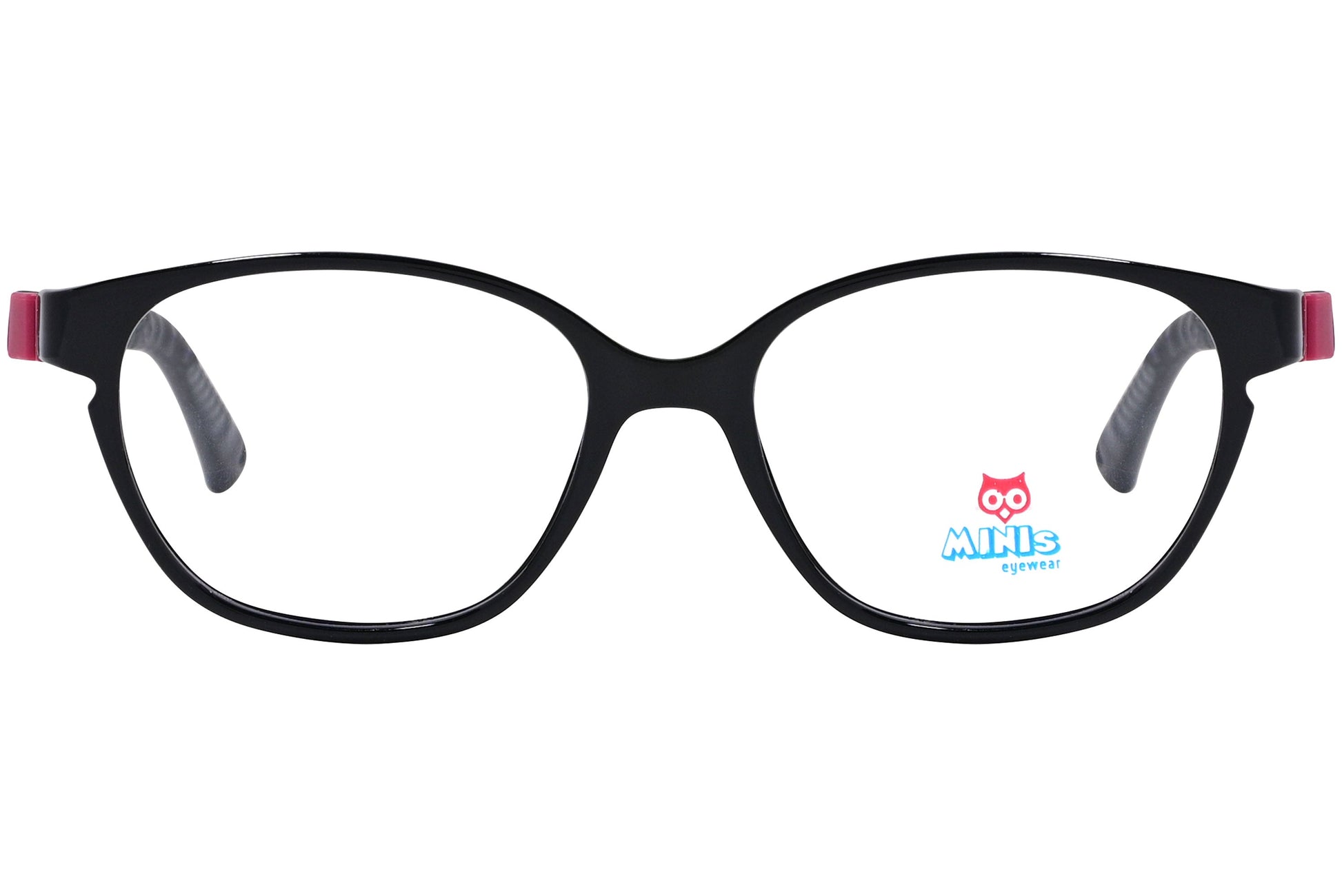 minis eyewear rectangle black, red unbreakable eyeglasses frame viewed from Front angle.